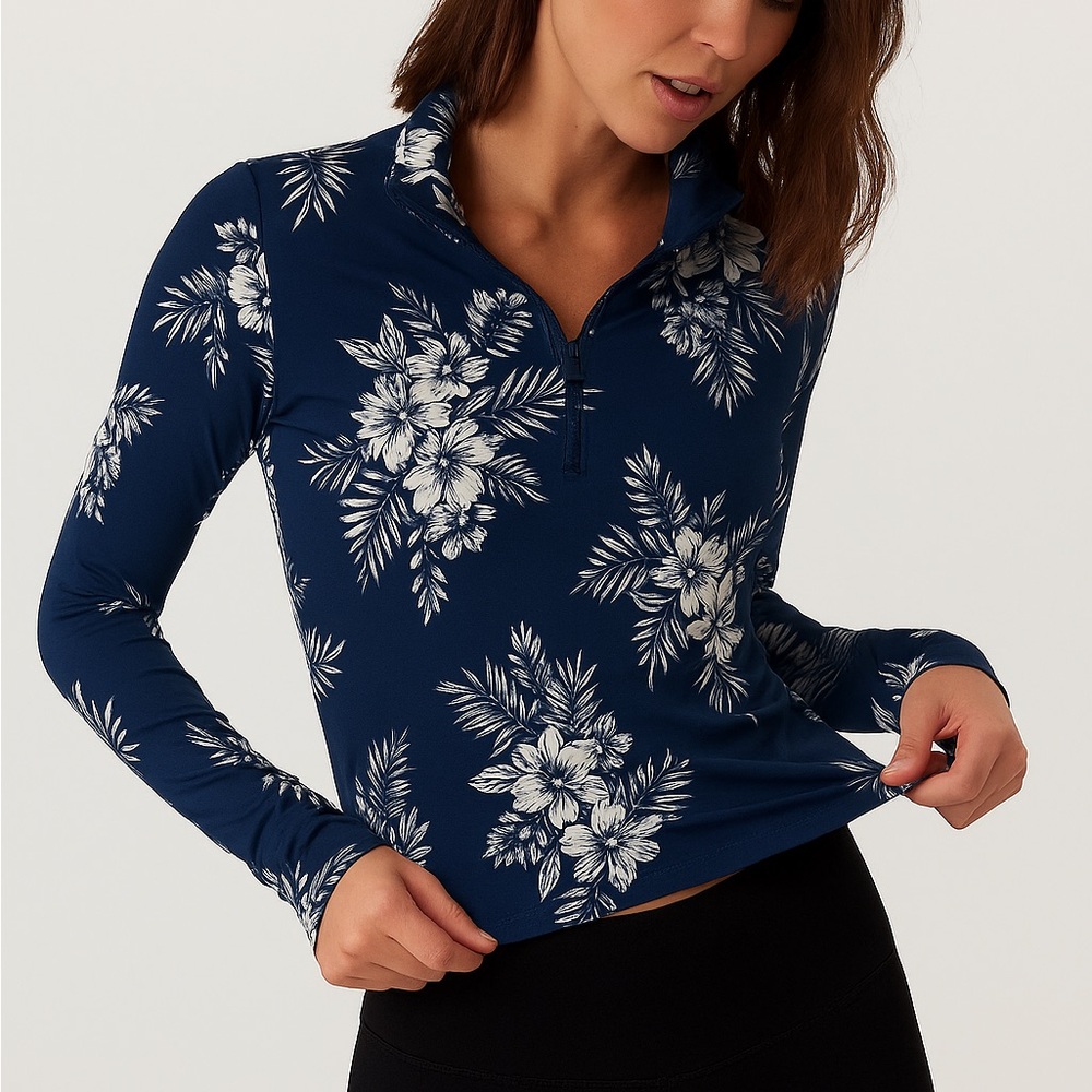 Vuori Quarter Zip Indigo Vintage Floral Medium